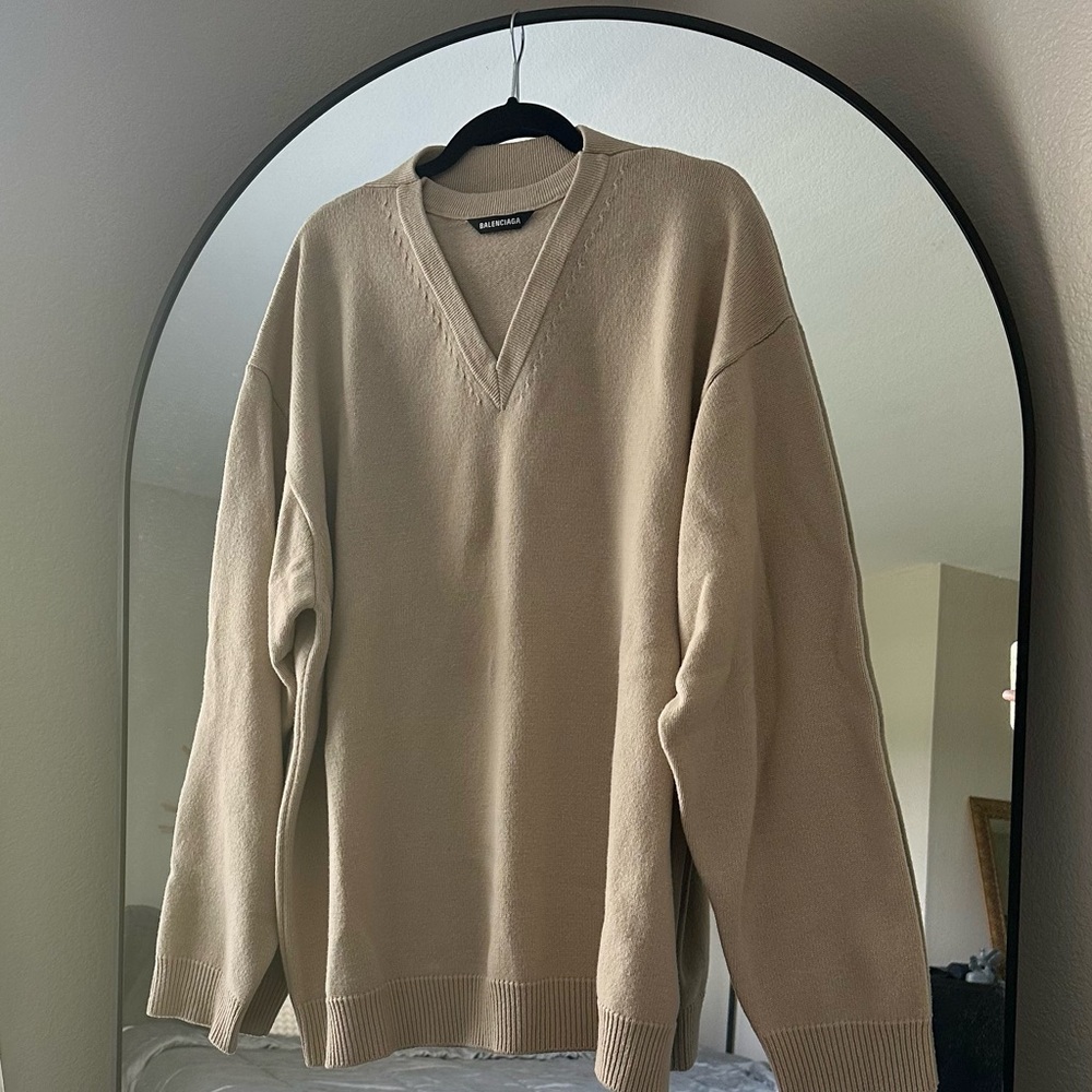 Balenciaga Beige V-Neck Sweater